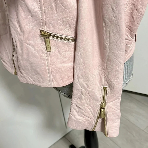 NWOT MICHAEL KORS Genuine Leather Pink Moto Jacket, Size L - Picture 5 of 16